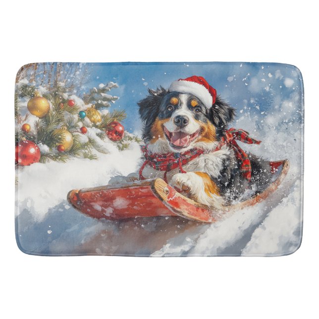 Bernese Mountain Dog in Sledge Christmas Bath Mat (Front)