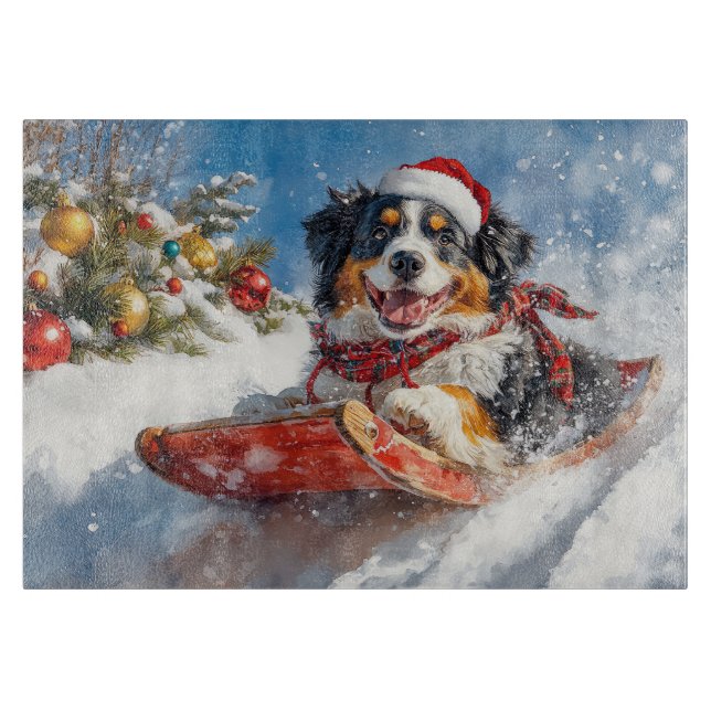 Bernese Mountain Dog in Sledge Christmas Cutting Board (Front)