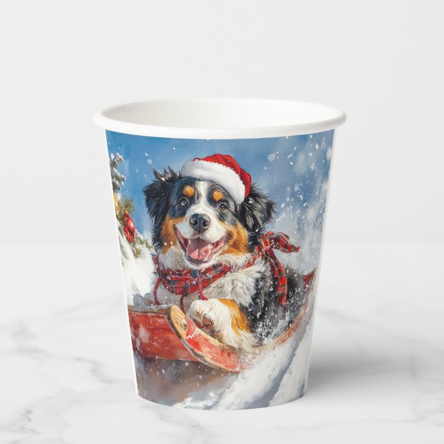 Bernese Mountain Dog in Sledge Christmas Paper Cups (Front)