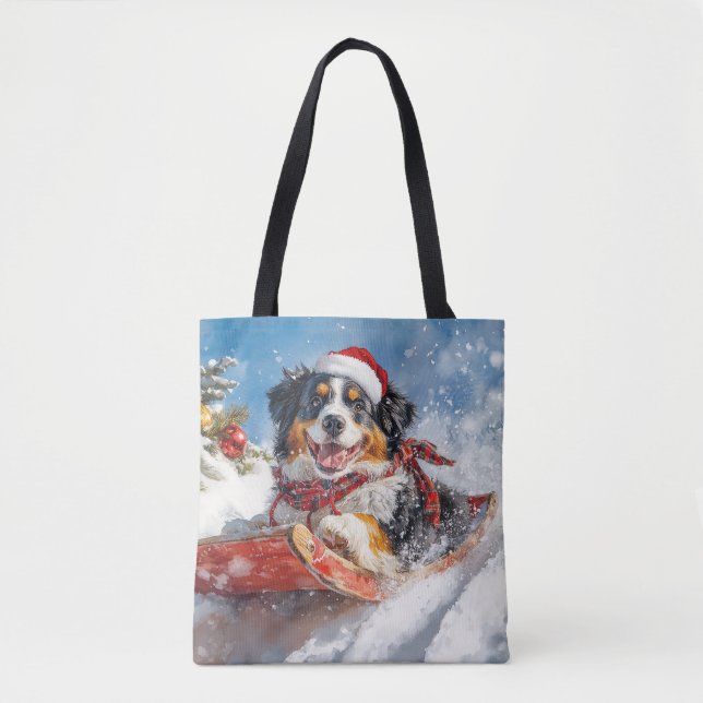 Bernese Mountain Dog in Sledge Christmas Tote Bag (Front)