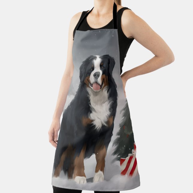 Bernese Mountain Dog in Snow Christmas  Apron (Insitu)