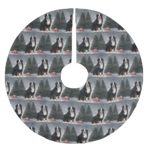 Bernese Mountain Dog in Snow Christmas Brushed Polyester Tree Skirt