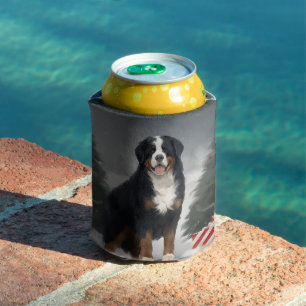 Bernese Mountain Dog in Snow Christmas  Can Cooler