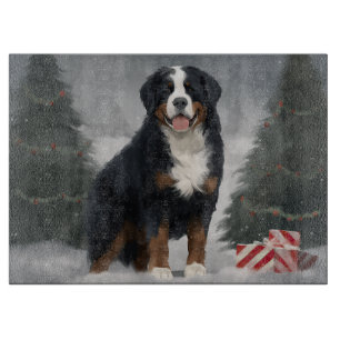 Bernese Mountain Dog in Snow Christmas Cutting Board