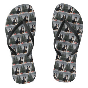 Bernese Mountain Dog in Snow Christmas Flip Flops