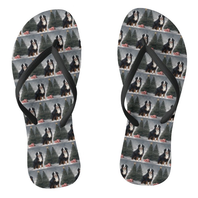Bernese Mountain Dog in Snow Christmas  Flip Flops (Footbed)
