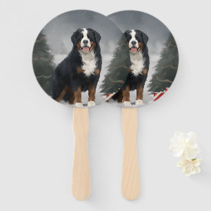 Bernese Mountain Dog in Snow Christmas Hand Fan
