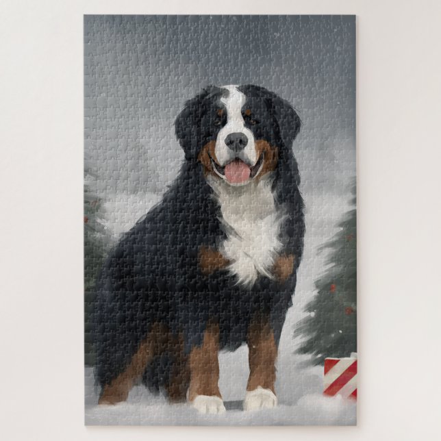Bernese Mountain Dog in Snow Christmas  Jigsaw Puzzle (Vertical)