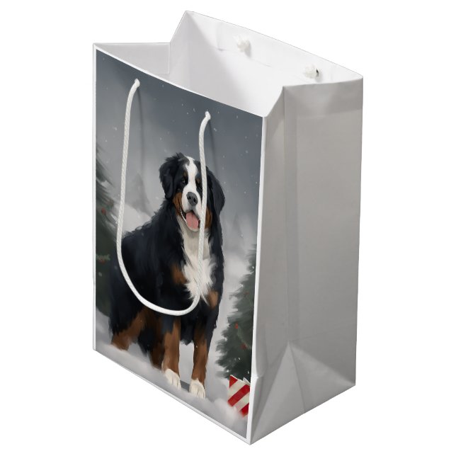 Bernese Mountain Dog in Snow Christmas  Medium Gift Bag (Front Angled)