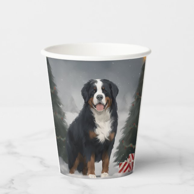 Bernese Mountain Dog in Snow Christmas  Paper Cups (Front)