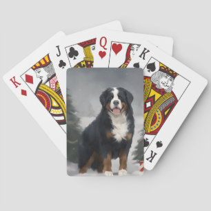 Bernese Mountain Dog in Snow Christmas Playing Cards