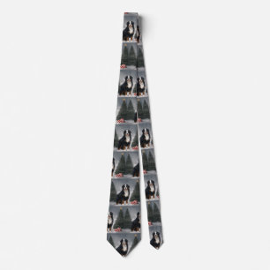 Bernese Mountain Dog in Snow Christmas Tie