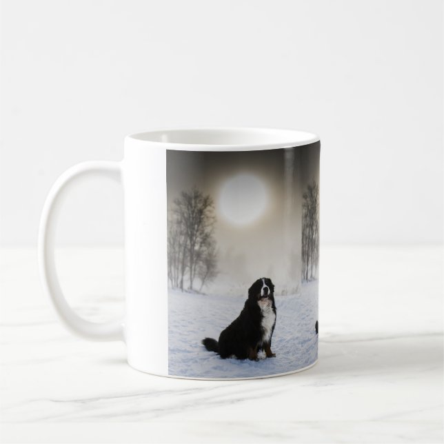 bernese mountain dog in snow coffee mug (Left)