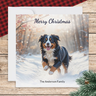 Bernese Mountain Dog in Snow Watercolor Christmas Holiday Card