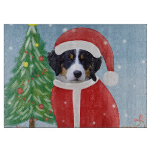 Bernese Mountain Dog in Snow with Christmas Gifts Cutting Board