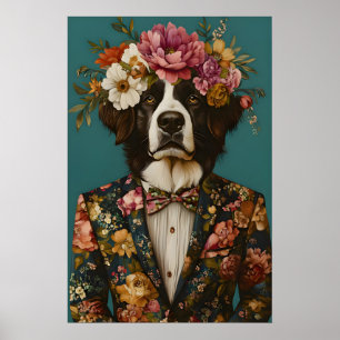 Bernese Mountain Dog In Suit Poster, Bernese Poster