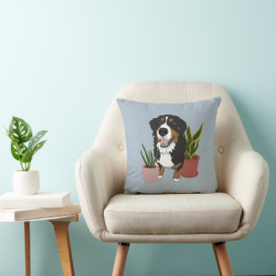 Bernese Mountain Dog  light blue Throw Pillow
