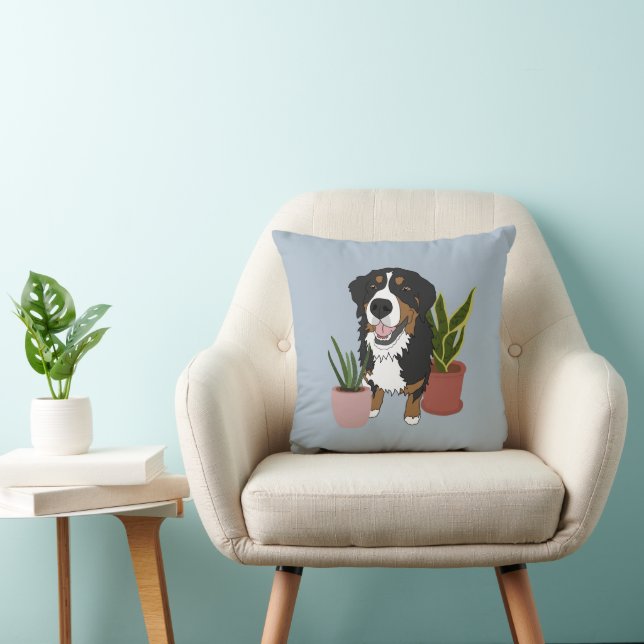 Bernese Mountain Dog  light blue Throw Pillow (Chair)