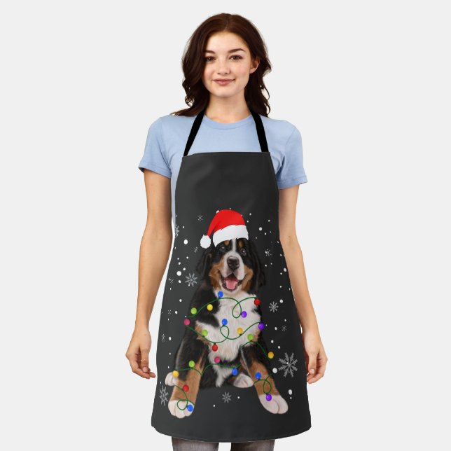 Bernese Mountain Dog Lights Christmas Matching Fam Apron (Worn)