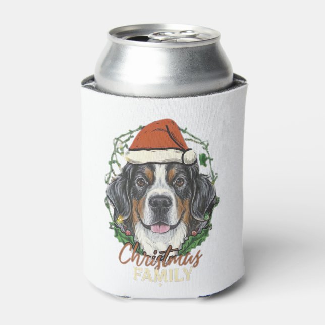 Bernese Mountain Dog Lights Christmas Matching Fam Can Cooler (Can Front)