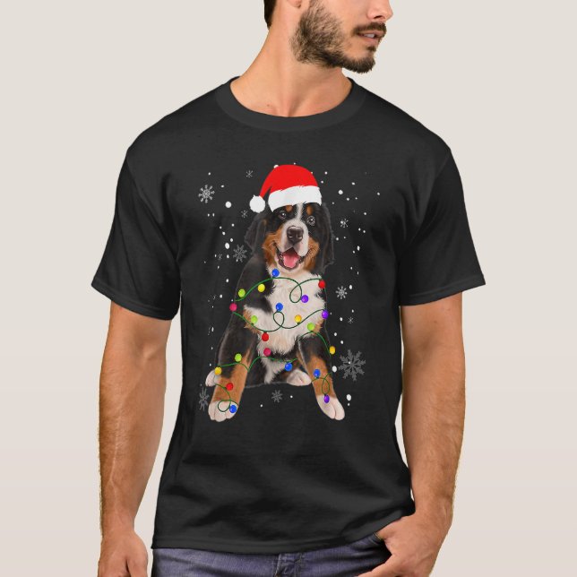 Bernese Mountain Dog Lights Christmas Matching Fam T-Shirt (Front)