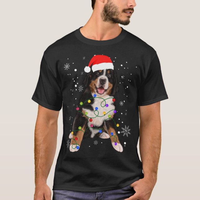 Bernese Mountain Dog Lights Christmas Matching Fam T-Shirt (Front)