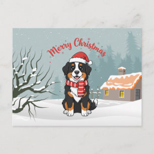 Bernese Mountain Dog Merry Christmas Doodle Holiday Postcard