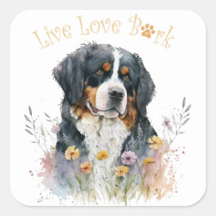 Bernese Mountain Dog Mom Floral Square Sticker