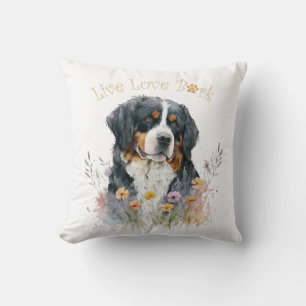 Bernese Mountain Dog Mom Floral Throw Pillow