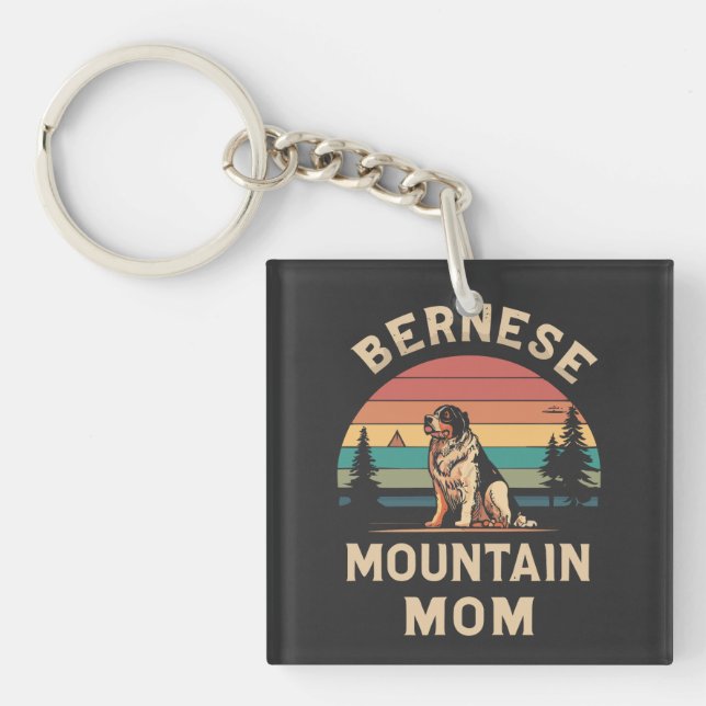 Bernese Mountain Dog Mom Love Keychain Gift (Front)