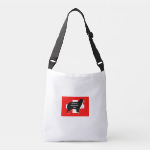 bernese mountain dog name silhouette on flag rust. crossbody bag
