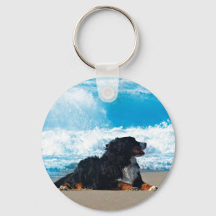 Bernese Mountain Dog on Beach Keychain