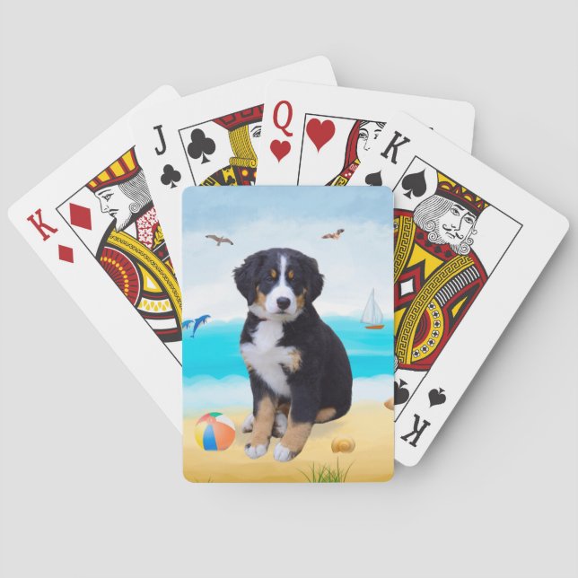 Bernese Mountain Dog on Beach Playing Cards (Back)
