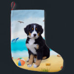 Bernese Mountain Dog on Beach Small Christmas Stocking<br><div class="desc">Bernese Mountain dog sitting on beach is a perfect gift idea for someone who love this dog breed.</div>