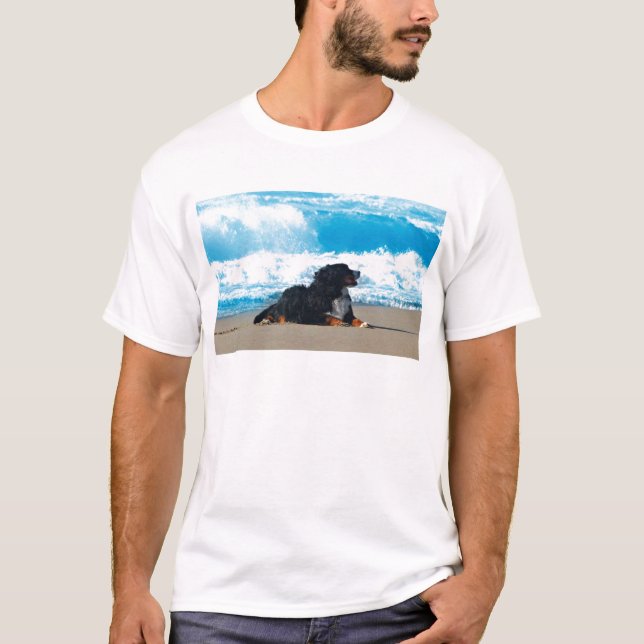 Bernese Mountain Dog on Beach T-Shirt (Front)