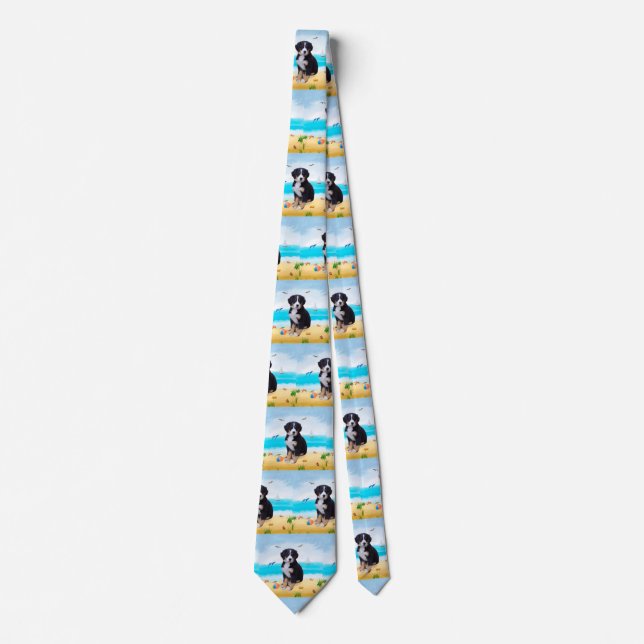 Bernese Mountain Dog on Beach Tie (Front)