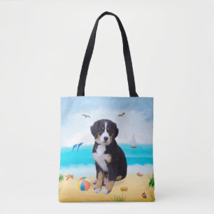 Bernese Mountain Dog on Beach Tote Bag