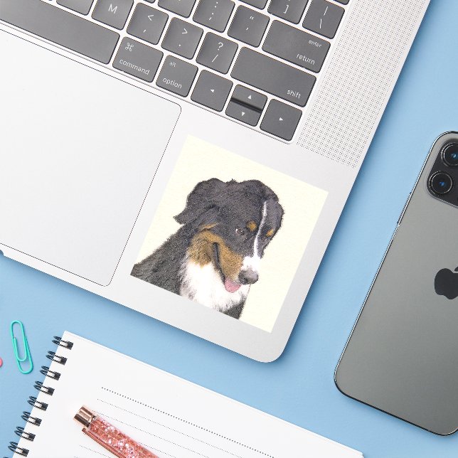 Bernese Mountain Dog Painting - Original Dog Art (Laptop w/ iPhone)