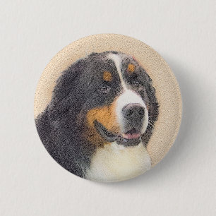 Bernese Mountain Dog Painting - Original Dog Art 2 Inch Round Button