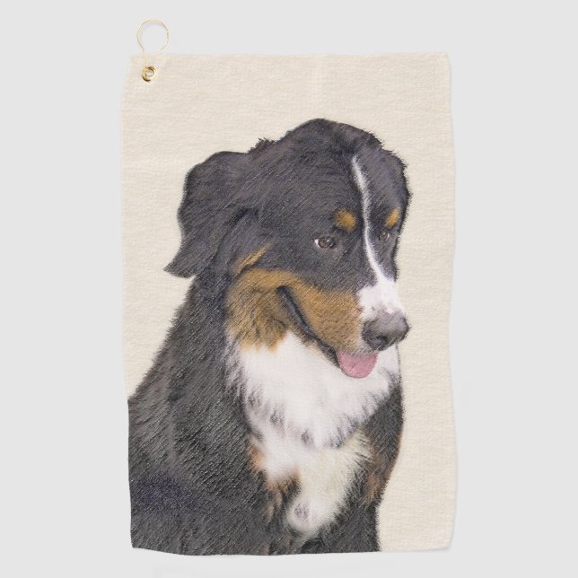 Bernese Mountain Dog Painting - Original Dog Art Golf Towel (Front)