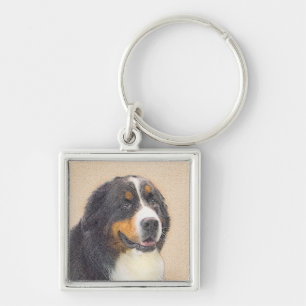 Bernese Mountain Dog Painting - Original Dog Art Keychain