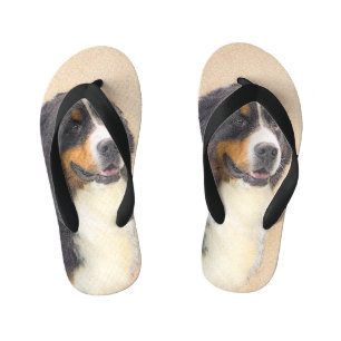 Bernese Mountain Dog Painting - Original Dog Art Kid's Flip Flops