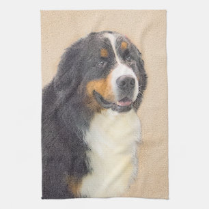 Bernese Mountain Dog Painting - Original Dog Art Kitchen Towel