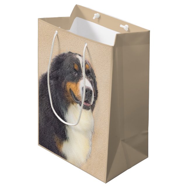 Bernese Mountain Dog Painting - Original Dog Art Medium Gift Bag (Front Angled)