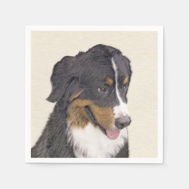Bernese Mountain Dog Painting - Original Dog Art Napkin (Front)