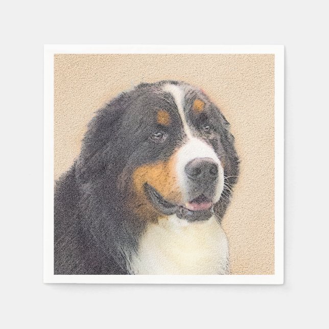 Bernese Mountain Dog Painting - Original Dog Art Napkin (Front)