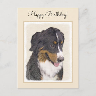 Bernese Mountain Dog Painting - Original Dog Art Postcard