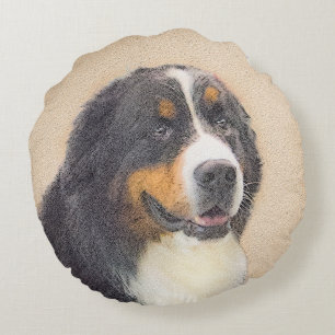 Bernese Mountain Dog Painting - Original Dog Art Round Pillow