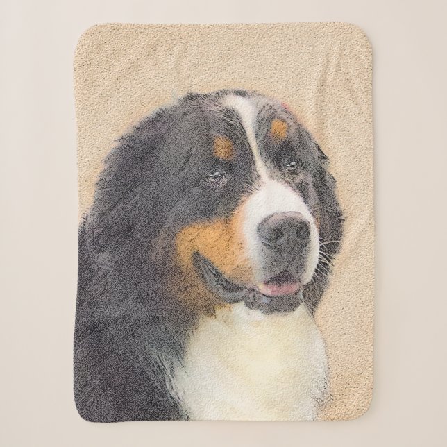 Bernese Mountain Dog Painting - Original Dog Art Sherpa Blanket (Front)
