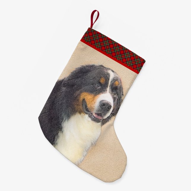 Bernese Mountain Dog Painting - Original Dog Art Small Christmas Stocking (Front (Hanging))